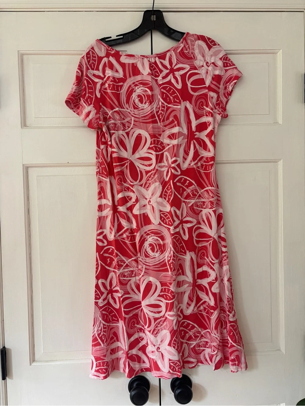 Fresh Produce Red Floral Fit & Flare Short Sleeve Dress Scoop Neck Size Medium